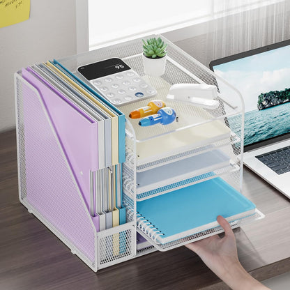 Desk Organizers and Accessories, 5-Tier Paper Letter Tray Organizer with File Holder, Mesh File Organizer, Office Desk Accessories & Organization for Supplies (Black)