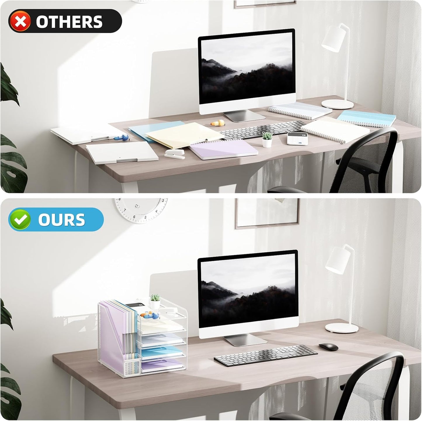Desk Organizers and Accessories, 5-Tier Paper Letter Tray Organizer with File Holder, Mesh File Organizer, Office Desk Accessories & Organization for Supplies (Black)