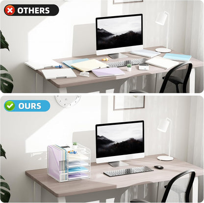 Desk Organizers and Accessories, 5-Tier Paper Letter Tray Organizer with File Holder, Mesh File Organizer, Office Desk Accessories & Organization for Supplies (Black)