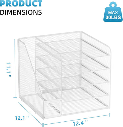 Desk Organizers and Accessories, 5-Tier Paper Letter Tray Organizer with File Holder, Mesh File Organizer, Office Desk Accessories & Organization for Supplies (Black)