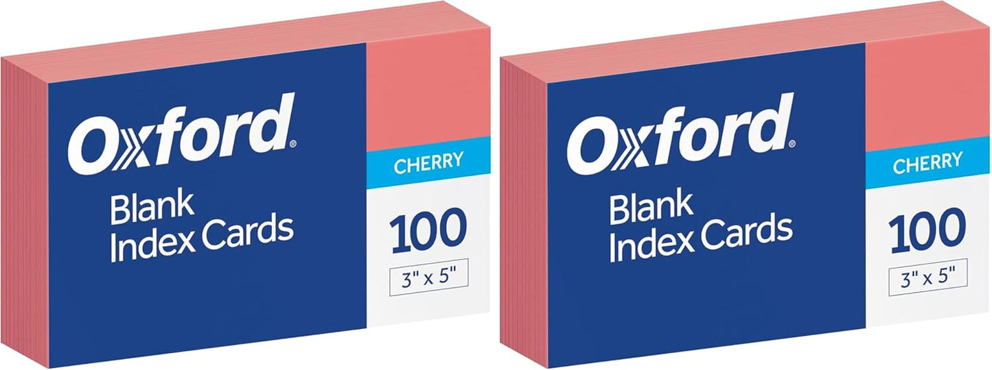 Blank Color Index Cards, 3" x 5", Cherry, 100 Per Pack (7320 CHE)