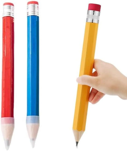 Ebonee 3 Pack Funny Big Pencil for Kid, Novelty Wooden Jumbo Pencils with Cap Eraser, 14 Inch Wood Large Giant Pencil DIY Woodworking for School Office Writing (Blue, Red, Yellow)
