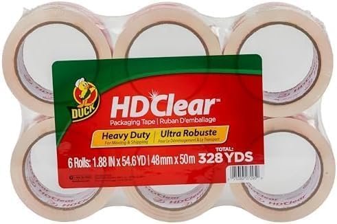 Duck HD Clear Packing Tape Dispenser Heavy Duty Packaging Tape Gun for Packing Boxes, Shipping and Moving - Includes 1 Refill Roll of HD Clear 1.88 In. x 50 Yards - Foam Handle (287398)