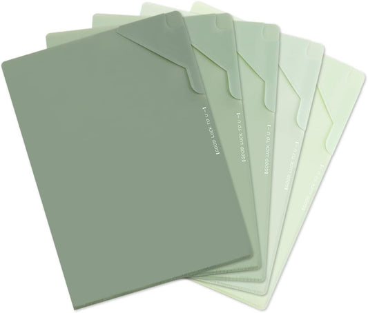 Plastic Folders Sleeves, Gradient Colors Plastic Project Pockets for Paper 11.9 × 8.5 Inches, Transparent Document Folders for School and Office Supplies (5 Pcs, Green)