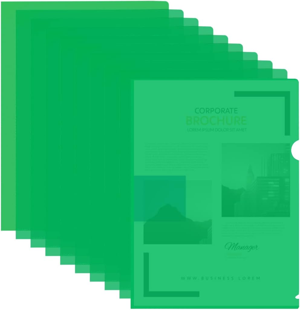 30 PCS A4 Plastic Folder, Clear Document Folder, Transparent File Pocket Project Report Covers Suitable for School Office Use(Green)