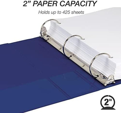 Samsill 2 Inch 3 Ring Binder, Economy Round Ring, Clear View Cover, 425 Sheet Capacity - for School, Home, Office - Blue