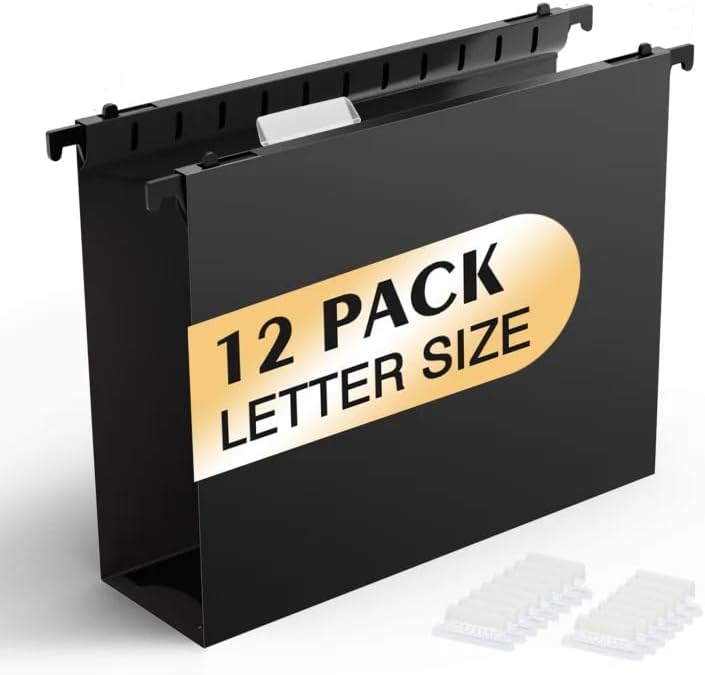 Shutex Extra Capacity Plastic Hanging File Folders,12 Pack Reinforced Hang Folders,Heavy Duty 2 Inch Expansion,Plastic Filing Cabinet Folders,Letter Size,Designed for Bulk Files, Medical Charts,Blue