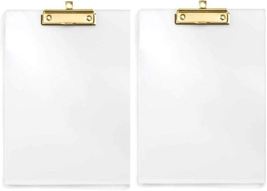 UNIQOOO Thick Clear Acrylic Clipboard with Shiny Gold Finish Clip, Perfect for Modern Arts Lover, Fashion and Style Expert, Calligrapher, Office, Seminars, Workshops, Home School, Classroom and Event
