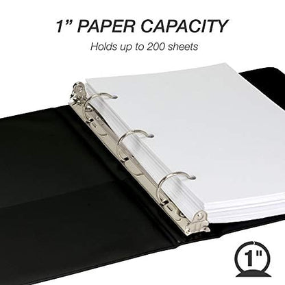 Samsill Economy 3 Ring Mini Binder, 1-Inch Round Ring Binder, Holds 100 Sheets, Black, 6 Pack (MP32300)