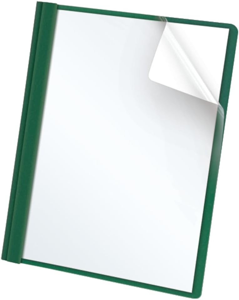 Oxford Report Covers, Clear Front, Letter Size Folder with Prongs, for Presentation at School or Office, Hunter Green, 25 per Box (55856EE)