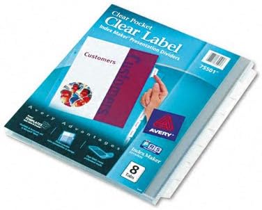 Avery 5-Tab Sheet Protector Dividers, Easy Print & Apply Clear Labels, Index Maker, White Tabs, 1 Set (75500)