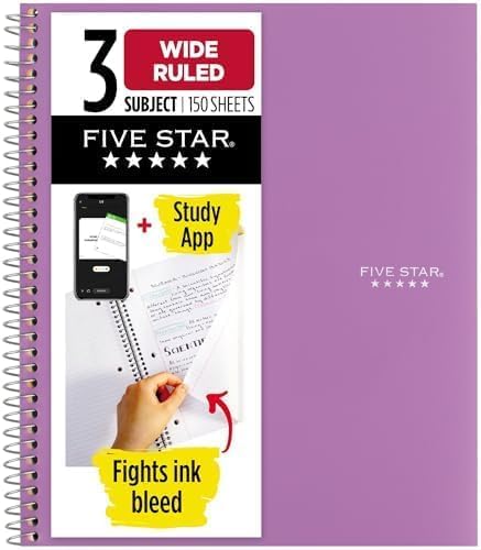 Five Star Spiral Notebook + Study App, 3 Subject, Wide Ruled Paper, 8" x 10-1/2", 150 Sheets, Fights Ink Bleed, Water Resistant Cover, Harvest Yellow (73463)