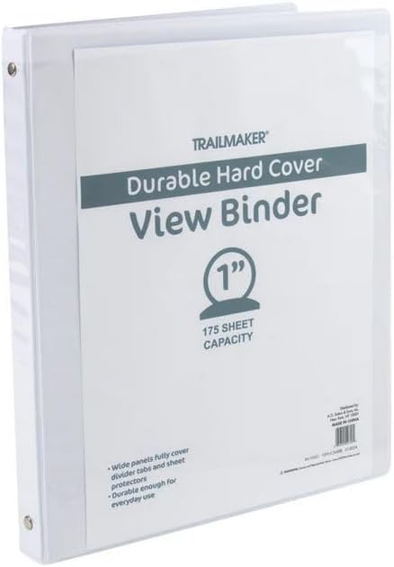 Trail Maker 1 inch Binders (50 Pack), 3 Ring Hardcover Binders in Bulk with Clear View Cover, Pockets for Classroom, Office, Portfolios | Bulk School, Teacher, Office Supplies (White Only Pack)