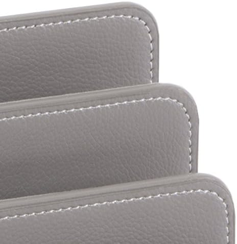 OSCO Black Faux Leather Letter Holder | Mail Sorter | Post Rack | Envelope Organiser | Document Stand | Desk File Storage | Display Slots | H14 x W17.5 D10 cm |