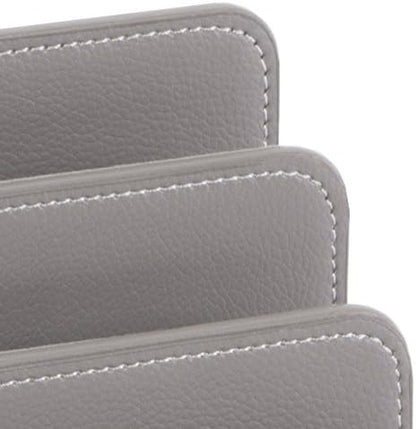 OSCO Black Faux Leather Letter Holder | Mail Sorter | Post Rack | Envelope Organiser | Document Stand | Desk File Storage | Display Slots | H14 x W17.5 D10 cm |