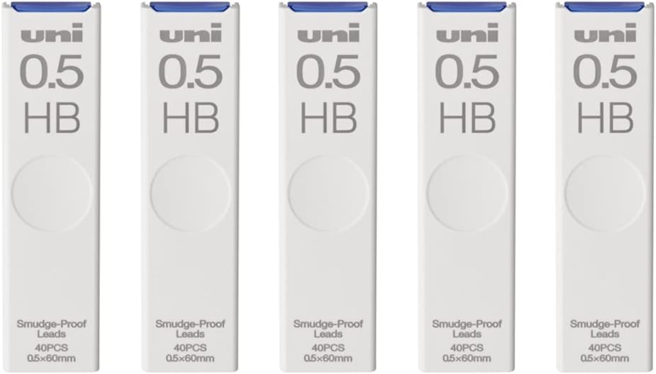Uni Pencil Lead, The Uni" Smudge-Proof Leads, 0.5mm HB, 40 Leads x 5 Pack