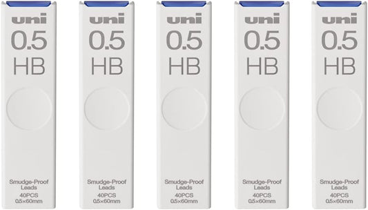 Uni Pencil Lead, The Uni" Smudge-Proof Leads, 0.5mm HB, 40 Leads x 5 Pack