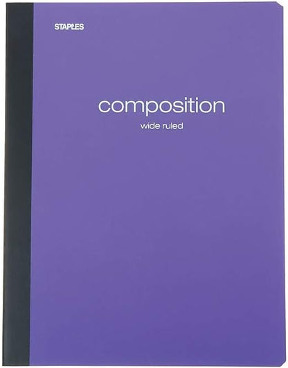 STAPLES Poly Composition Notebook, 9.75” x 7.5”, Wide Ruled, 70 Sheets, Assorted Colors