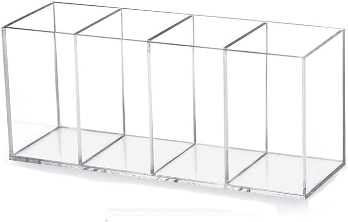 HSYMQ Acrylic Pen Holder 4 Compartments Clear Pencil Holder Organizer Makeup Brush Holder