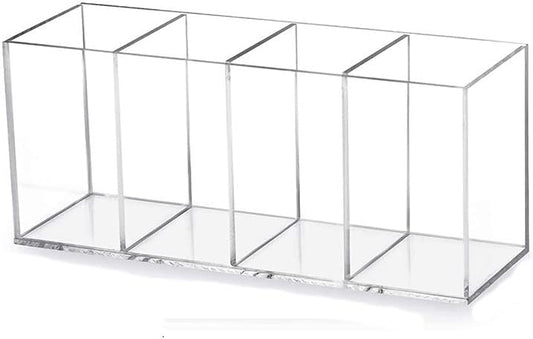 HSYMQ Acrylic Pen Holder 4 Compartments Clear Pencil Holder Organizer Makeup Brush Holder
