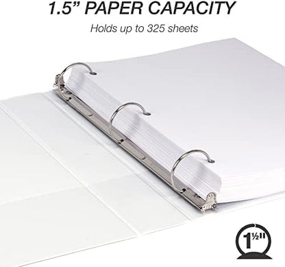 Samsill 1.5 Inch 3 Ring Binders, Economy Round Ring, Clear View Cover, 325 Sheet Capacity - for School, Home, Office - White, 4 Pack