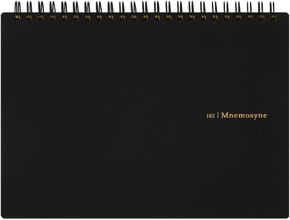 Maruman Mnemosyne Grid Notebook- Horizontal A5 Layout, 5.83" x 8.27", 70 Sheets / 140 Pages, 5mm Graph Paper Journal, Perforated Pages & Wire-Bound to Lay Flat, Black, Made in Japan