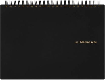 Maruman Mnemosyne Grid Notebook- Horizontal A5 Layout, 5.83" x 8.27", 70 Sheets / 140 Pages, 5mm Graph Paper Journal, Perforated Pages & Wire-Bound to Lay Flat, Black, Made in Japan