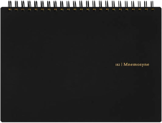 Maruman Mnemosyne Grid Notebook- Horizontal A5 Layout, 5.83" x 8.27", 70 Sheets / 140 Pages, 5mm Graph Paper Journal, Perforated Pages & Wire-Bound to Lay Flat, Black, Made in Japan