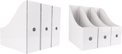 Limitliho 2 Pack White Magazine Holde, Vertical Book Bins for Classroom and Library Use, 10.6'' ×10.2'' ×3.5'' Inch Vertical File Folder Box