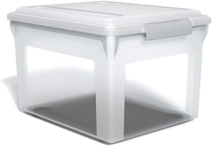 STAPLES Plastic File Box with Snap Lid, Letter/Legal Size, Clear, 4/Carton