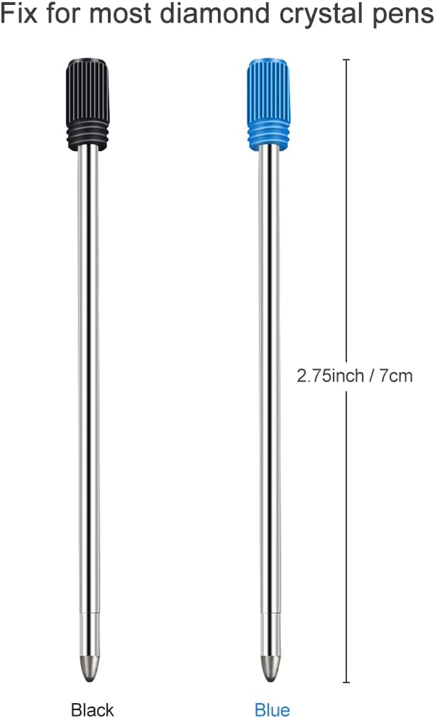 Ballpoint Pen Refills Pack of 20, Smooth Writing 2.75 Inch and 1.0 mm Medium Point Metal Refill, Replaceable Ink Pen Refill for Diamond Crystal Stylus Pens and Ballpoint Pens (Black and Blue)