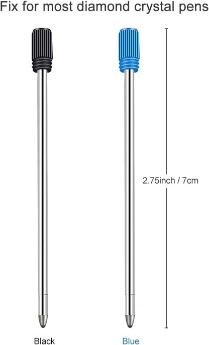 Ballpoint Pen Refills Pack of 20, Smooth Writing 2.75 Inch and 1.0 mm Medium Point Metal Refill, Replaceable Ink Pen Refill for Diamond Crystal Stylus Pens and Ballpoint Pens (Black and Blue)