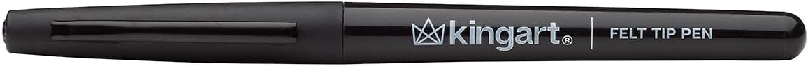 KINGART Studio Felt Tip Pens, 6 Black Ink Markers - 0.7mm Medium Point, Water-Based, Smear-Resistant Pens for Writing, Sketching, and Journaling.