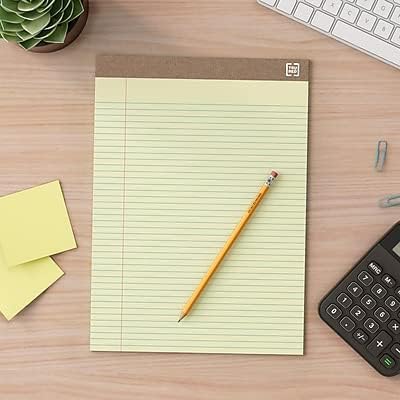 STAPLES Recycled Perforated Notepads, 8.5” x 11.75”, Narrow Ruled, Canary, 12‑Pack