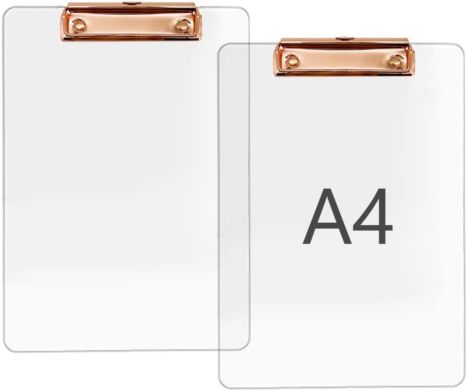 JIARI 2 Pack Clear Acrylic Office Clipboard A4 Letter Size 8.6" x 12.2" (Gold)