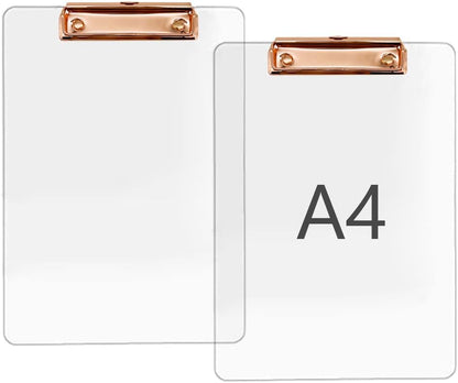 JIARI 2 Pack Clear Acrylic Office Clipboard A4 Letter Size 8.6" x 12.2" (Gold)