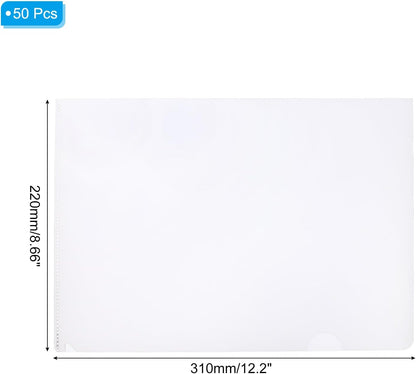 PATIKIL L Type Folders 50 Pack A4 Plastic File Project Pockets Clear Paper Document Jacket Sleeves for Office, Orange