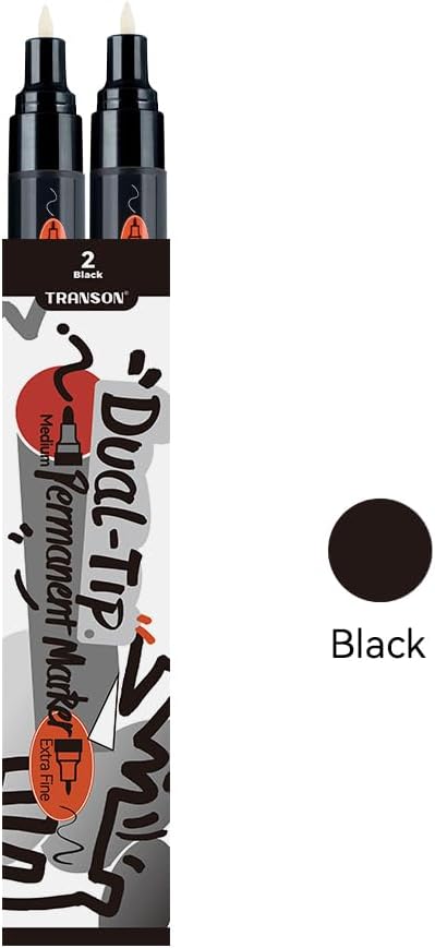 TRANSON Black and White Bold Tip and Extra Fine Tip Paint Markers Waterproof Oil Paint pen