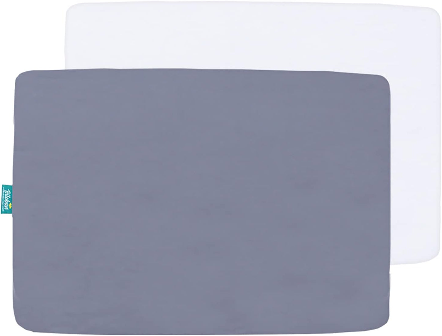 Pack and Play Sheets and Waterproof Pack n Play Mattress Protector Pad Cover 4 Pack Set, Ultra Soft Pack n Play Mattresses Sheets Compatible with Graco Pack n Play, Grey&Navy