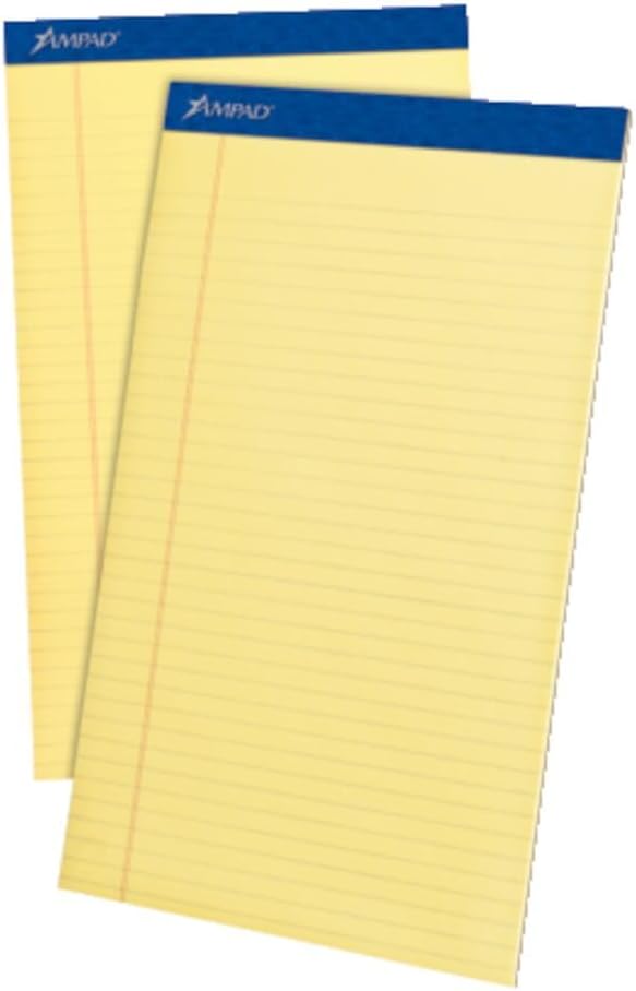 Ampad TOP20230 20-230 Evidence Perf 8-1/2x14 Pads, Wide Rule, Red Margin, Canary, 50 Sheets, Dozen