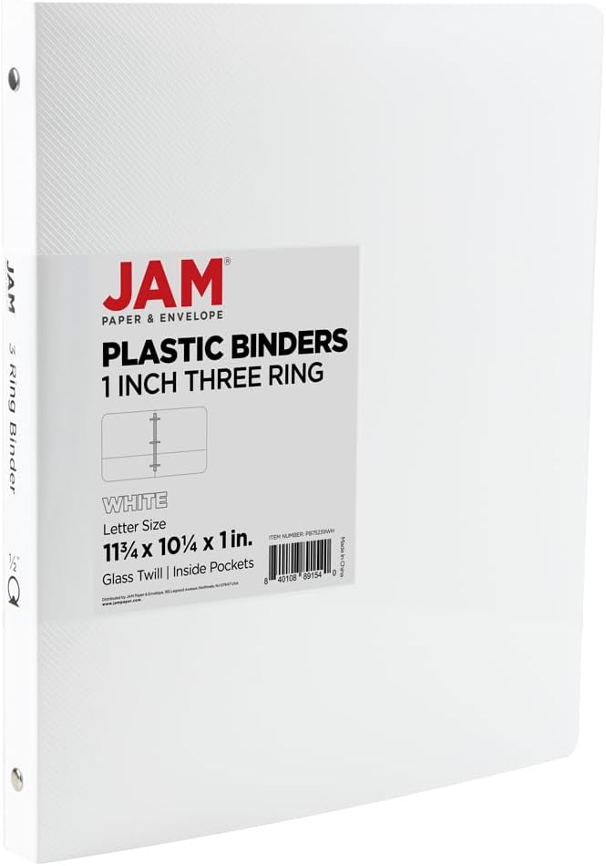 JAM PAPER Plastic 0.75 inch Binder - Clear 3 Ring Binder - Sold Individually