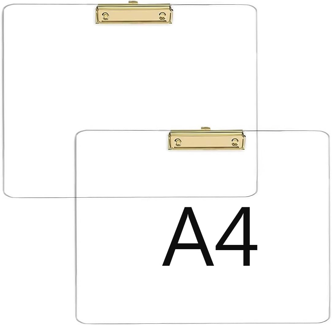 JIARI 2 Pack Clear Acrylic Office Clipboard A4 Letter Size 8.6" x 12.2" (Gold)