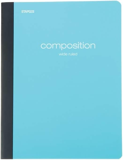 STAPLES Poly Composition Notebook, 9.75” x 7.5”, Wide Ruled, 70 Sheets, Assorted Colors