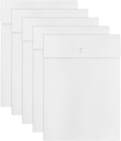 VANRA Vertical File Folders Poly Filing Envelope Plastic Project Folder with Snap Button Closure for A4 Letter Size Paper (Pack of 5, Black)