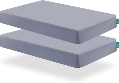 Pack and Play Sheets and Waterproof Pack n Play Mattress Protector Pad Cover 4 Pack Set, Ultra Soft Pack n Play Mattresses Sheets Compatible with Graco Pack n Play, Grey&Navy