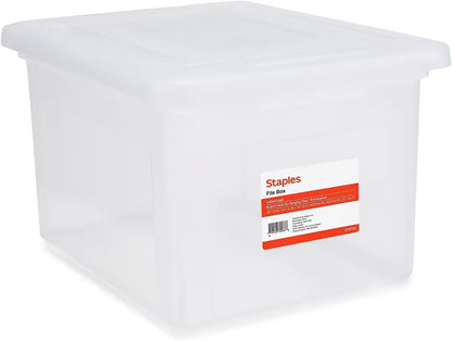 STAPLES Plastic File Box with Snap Lid, Letter/Legal Size, Clear, 4/Carton
