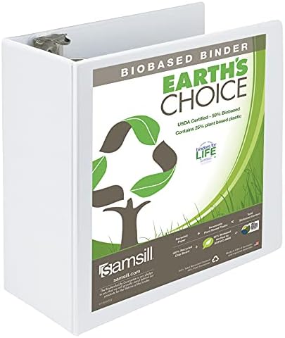 Samsill Plant-Based 3 Inch Durable D-Ring, View Binder, Eco-Friendly, USDA Certified Biobased, 4 Count, Pack of 1, Boho Assortment