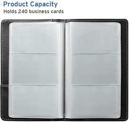 Sooez Leather Professional Business Card Book Holder Organizer, 240 Capacity Credit Card Booklet, PU Name Cards Holder Storage File for Men Women, 7.7 x 4.5 Inch, Black