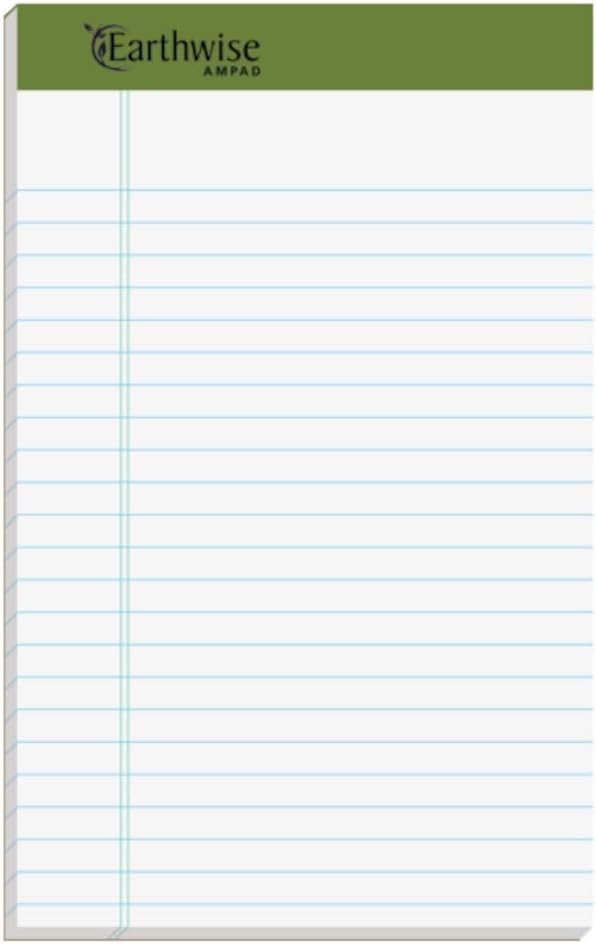 Ampad 40112R EnviroTec 100% Recycled Perforated Pad, 5x8, 20 Pound Paper, White, Jr. Legal, 40 Sheets Per Pad, 6 Pads