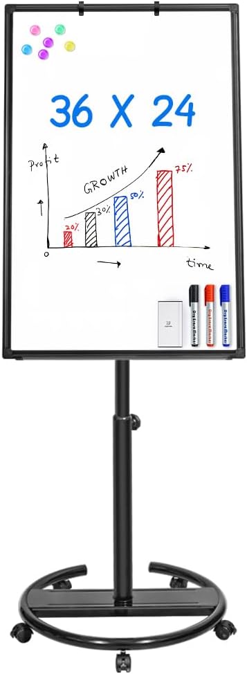 maxtek Mobile Dry Erase Board – 40x28 inches Magnetic Portable Whiteboard Stand Easel White Board Flipchart Easel Board with 25 Sheets Paper Pad for School Supplies